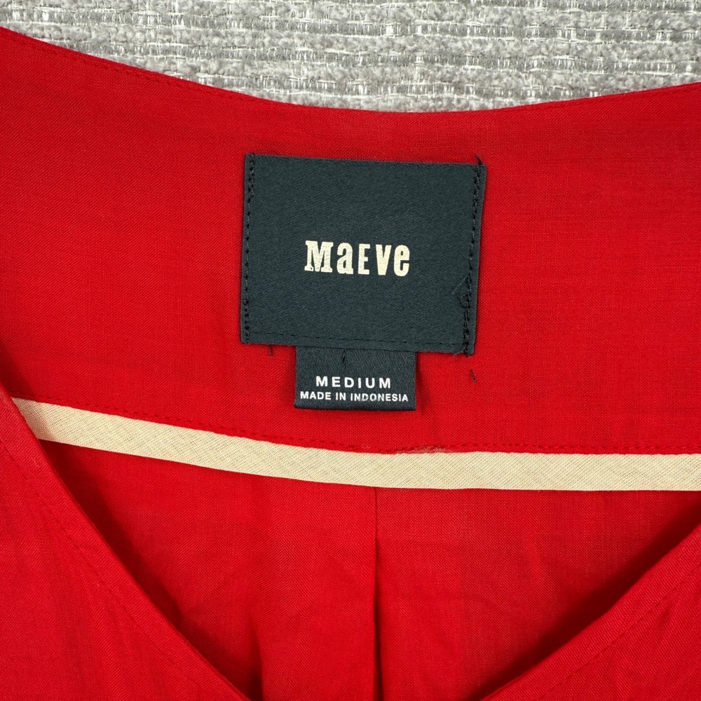 Maeve Red Blouse 3/4 Roll Tab Sleeve Pockets V-Neck Casual Top Sz‎ M Y2K Relaxed - Picture 2 of 10